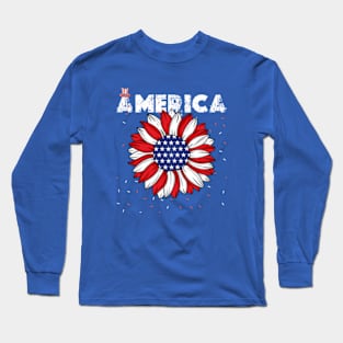 Rainbow American Flag Women Patriotic Shirt 4th of July Memorial Long Sleeve T-Shirt